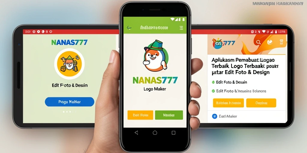 Antarmuka aplikasi NANAS777 yang memudahkan pembuatan logo.